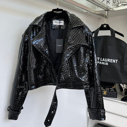 YSL Crocodile Pattern Sheepskin Motorcycle Jacket