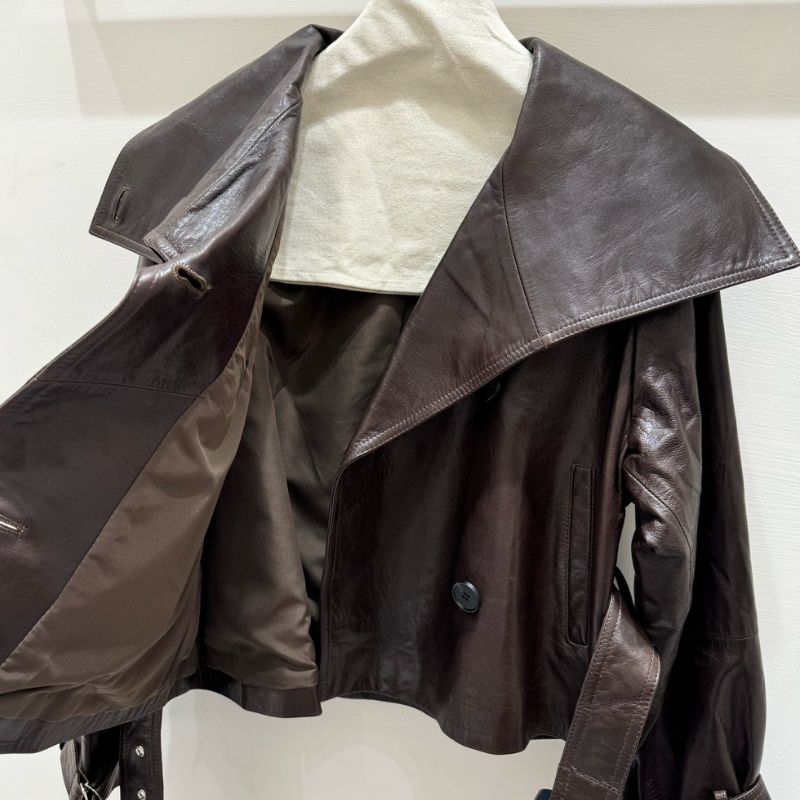 Saint Laurent Waxed Lambskin Lapel Leather Coat