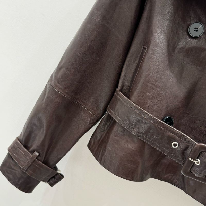 Saint Laurent Waxed Lambskin Lapel Leather Coat