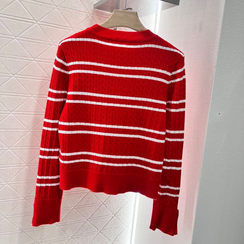 Saint Laurent Letter Embroidered Striped Pullover Sweater