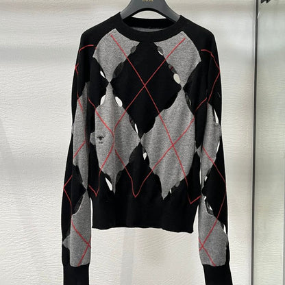 Dior Contrast Diamond Hollow Knit Sweater
