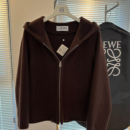 Loewe Burgundy Red Hooded Cashmere Wool Coat