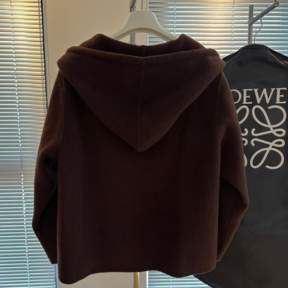 Loewe Burgundy Red Hooded Cashmere Wool Coat