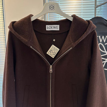 Loewe Burgundy Red Hooded Cashmere Wool Coat