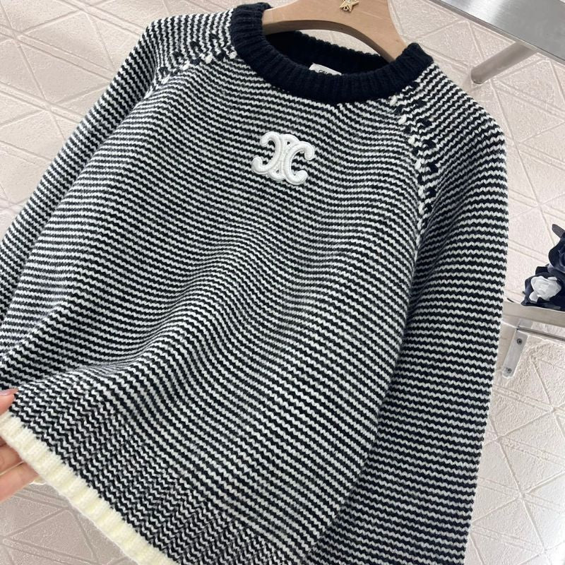 Celine Striped Round-Neck Knitted Sweater