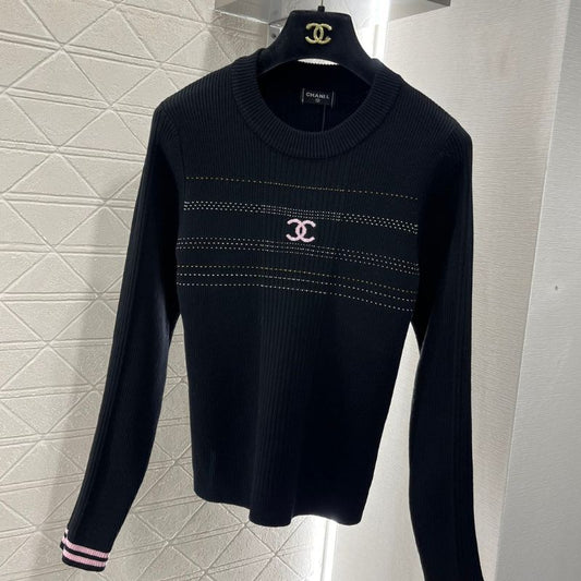 Chanel Round-Neck Embroidered Knitted Sweater