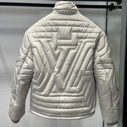 Louis Vuitton Gray White Zipper Stand Collar Quilted Jacket