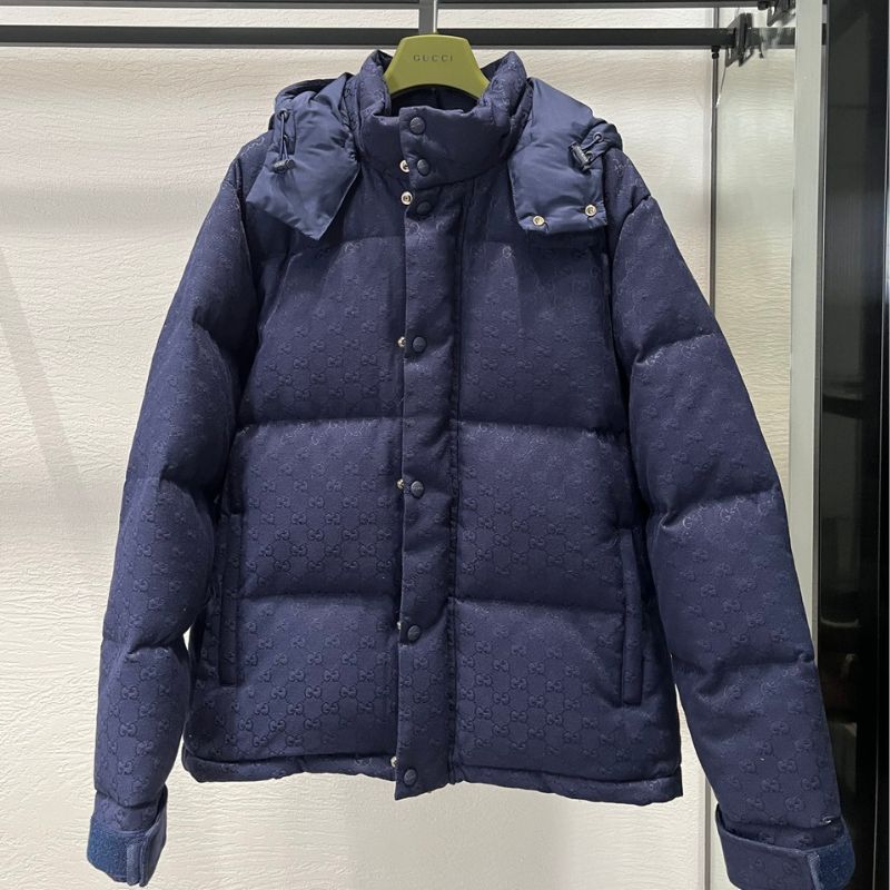 Gucci GG Dark Pattern Jacquard Hooded Down Jacket