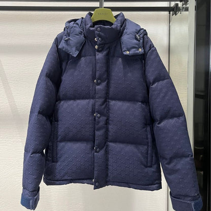 Gucci GG Dark Pattern Jacquard Hooded Down Jacket