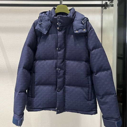Gucci GG Dark Pattern Jacquard Hooded Down Jacket
