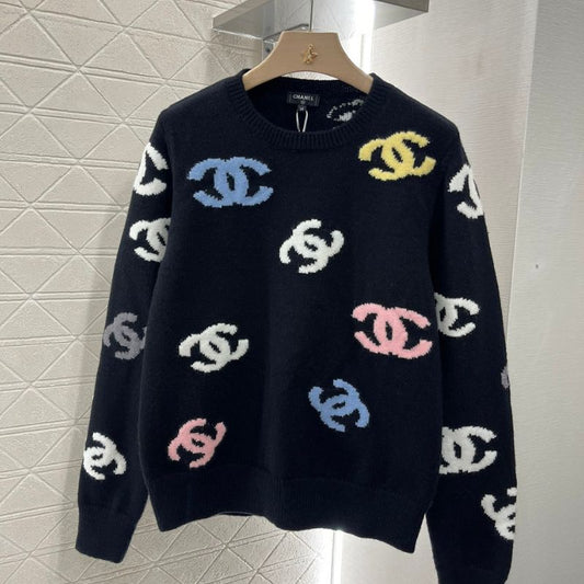 Chanel Colorful Embroidered Double C Knit Sweater