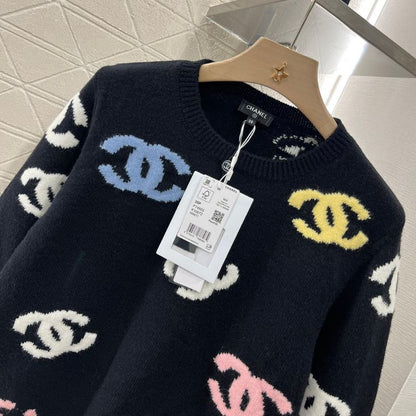 Chanel Colorful Embroidered Double C Knit Sweater