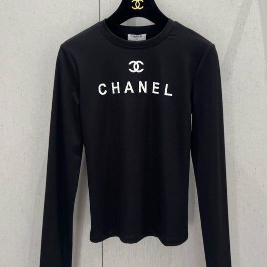 Chanel 25SS Letter Embroidery Slim Fit Tee