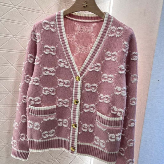 Gucci V-Neck Double G Jacquard Knitted Cardigan