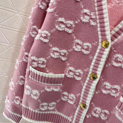 Gucci V-Neck Double G Jacquard Knitted Cardigan
