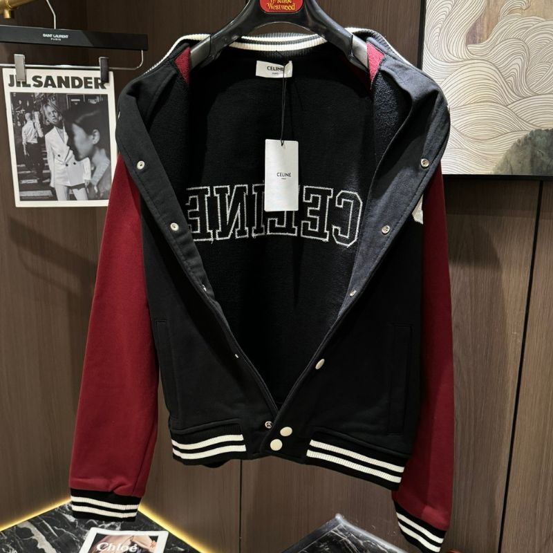 Celine Patchwork Plaid Baseball Jacket