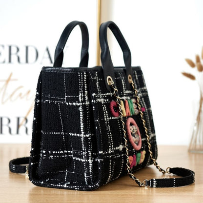 Chanel Colorful Letter Woolen Plaid Beach Bag