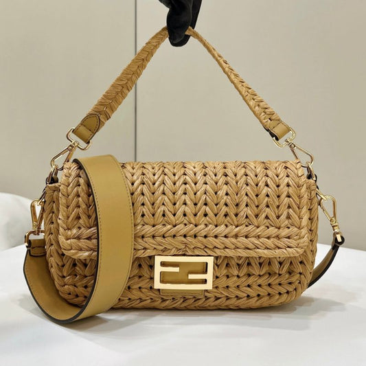 Fendi Raffia Baguette Hand-Woven Bag