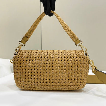 Fendi Raffia Baguette Hand-Woven Bag