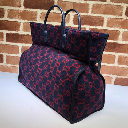 Gucci Covered Wool Textured Dollar Calfskin GG Monogram Tote Bag