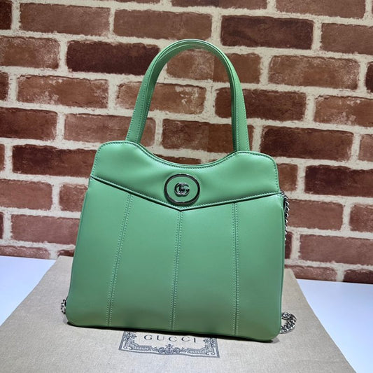 Gucci Light Green Quilted Leather Petite GG Small Tote Bag