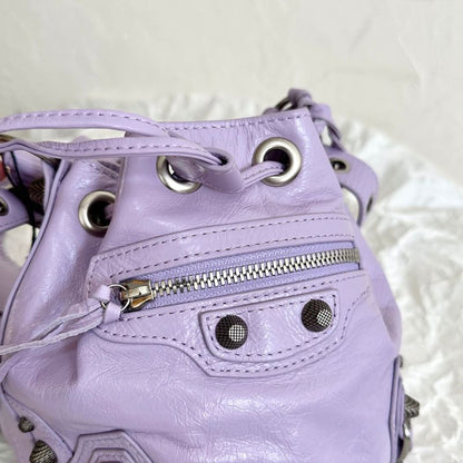 Balenciaga Le Cagole XS Light Purple Arena Lambskin Bucket Bag