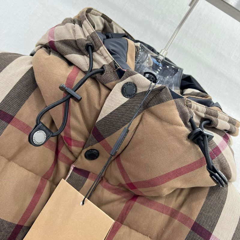 Burberry Plaid Hooded Down Jacket with Detachable Sleeves