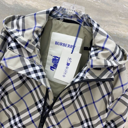 Burberry Mid-Length Waisted Plaid Hooded Jacket