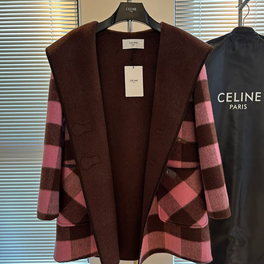 Celine Premium Wool Plaid Bathrobe Coat