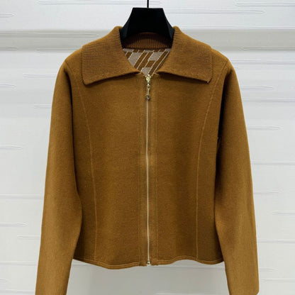 Hermes Lapel Zipper Wool Cardigan