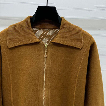 Hermes Lapel Zipper Wool Cardigan