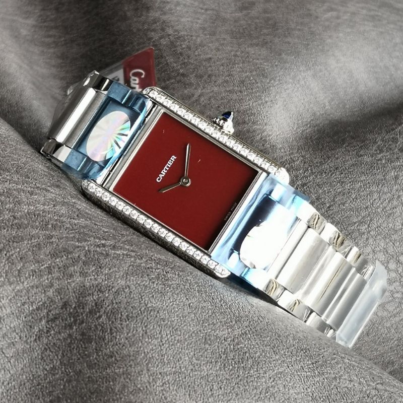 Cartier Tank Quartz Red Dial Watch