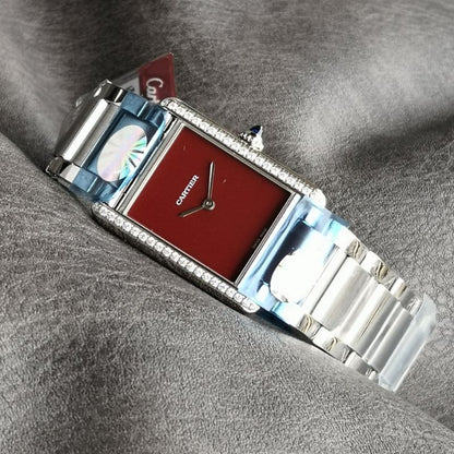 Cartier Tank Quartz Red Dial Watch