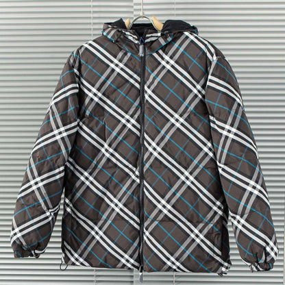Burberry Classic Plaid & EKD Logo Reversible Down Jacket
