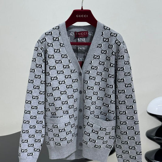Gucci GG Wool Jacquard Knitted Cardigan