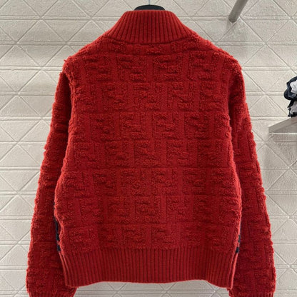 Fendi Stand-Up Collar Jacquard Knitted Cardigan