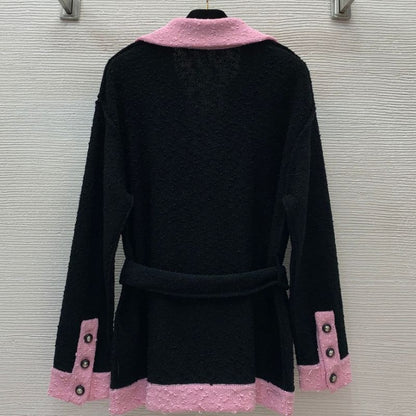 Chanel Contrast Stitching V-Lapel Knitted Sweater