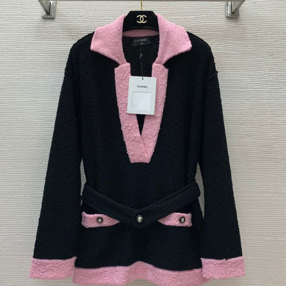 Chanel Contrast Stitching V-Lapel Knitted Sweater