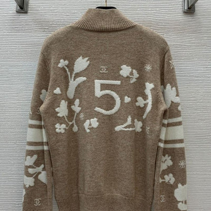 Chanel Jacquard High Collar With Double C Logo Knit Sweater