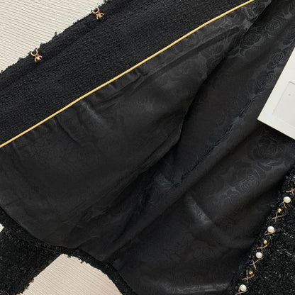 Chanel Camellia Lining Pearl-Edged Tweed Jacket