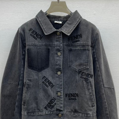 Fendi Logo Embroidered Retro Denim Casual Jacket