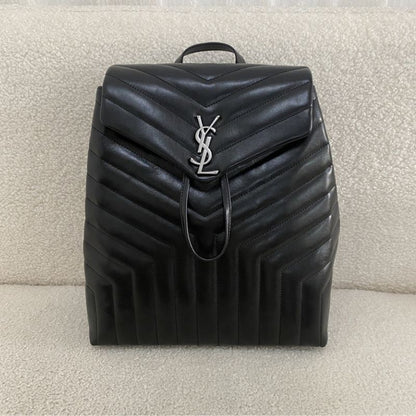 YSL Black Leather Loulou Large Backpack