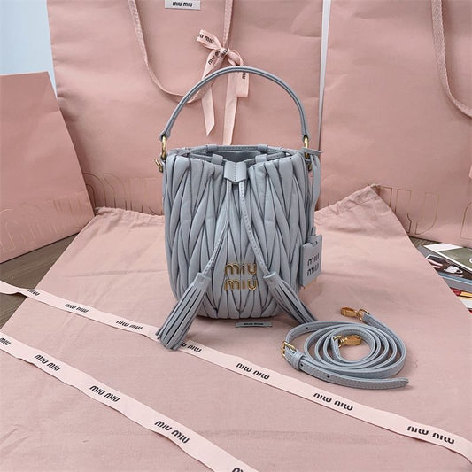 Miu Miu Cornflower Matelasse Nappa Leather Bucket Bag