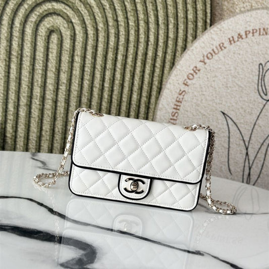 Mini Flap Bag Lambskin & Gold-Tone Metal White & Black