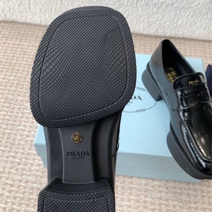 PRADA Black Equal Brushed Leather Loafers