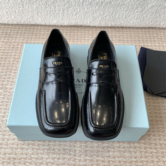 PRADA Black Equal Brushed Leather Loafers