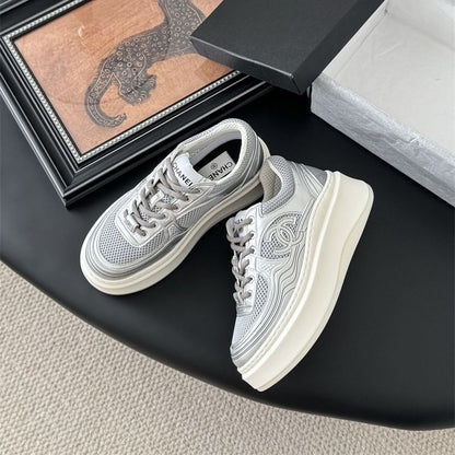 CHANEL CC LOGO METALLIC SNEAKERS