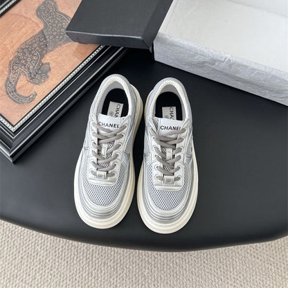 CHANEL CC LOGO METALLIC SNEAKERS