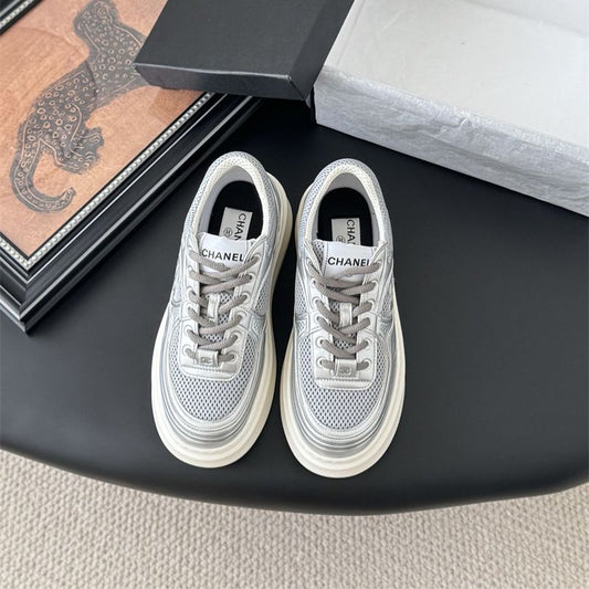CHANEL CC LOGO METALLIC SNEAKERS