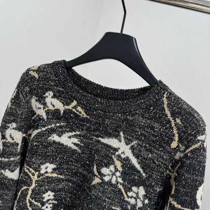 Chanel Black Sweater With White and Gold Floral Design